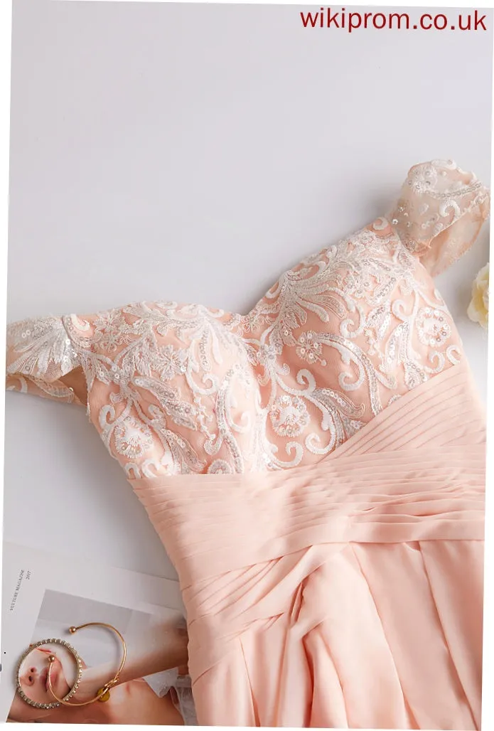 A-Line Pru Off-the-Shoulder Wedding Sequins Asymmetrical With Chiffon Wedding Dresses Dress