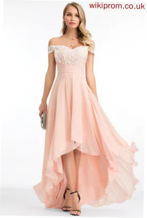 A-Line Pru Off-the-Shoulder Wedding Sequins Asymmetrical With Chiffon Wedding Dresses Dress