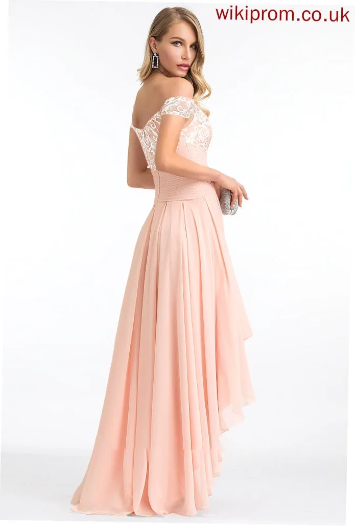 A-Line Pru Off-the-Shoulder Wedding Sequins Asymmetrical With Chiffon Wedding Dresses Dress