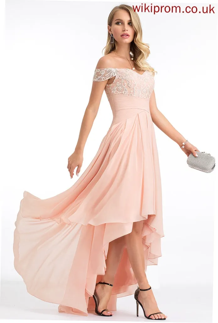 A-Line Pru Off-the-Shoulder Wedding Sequins Asymmetrical With Chiffon Wedding Dresses Dress