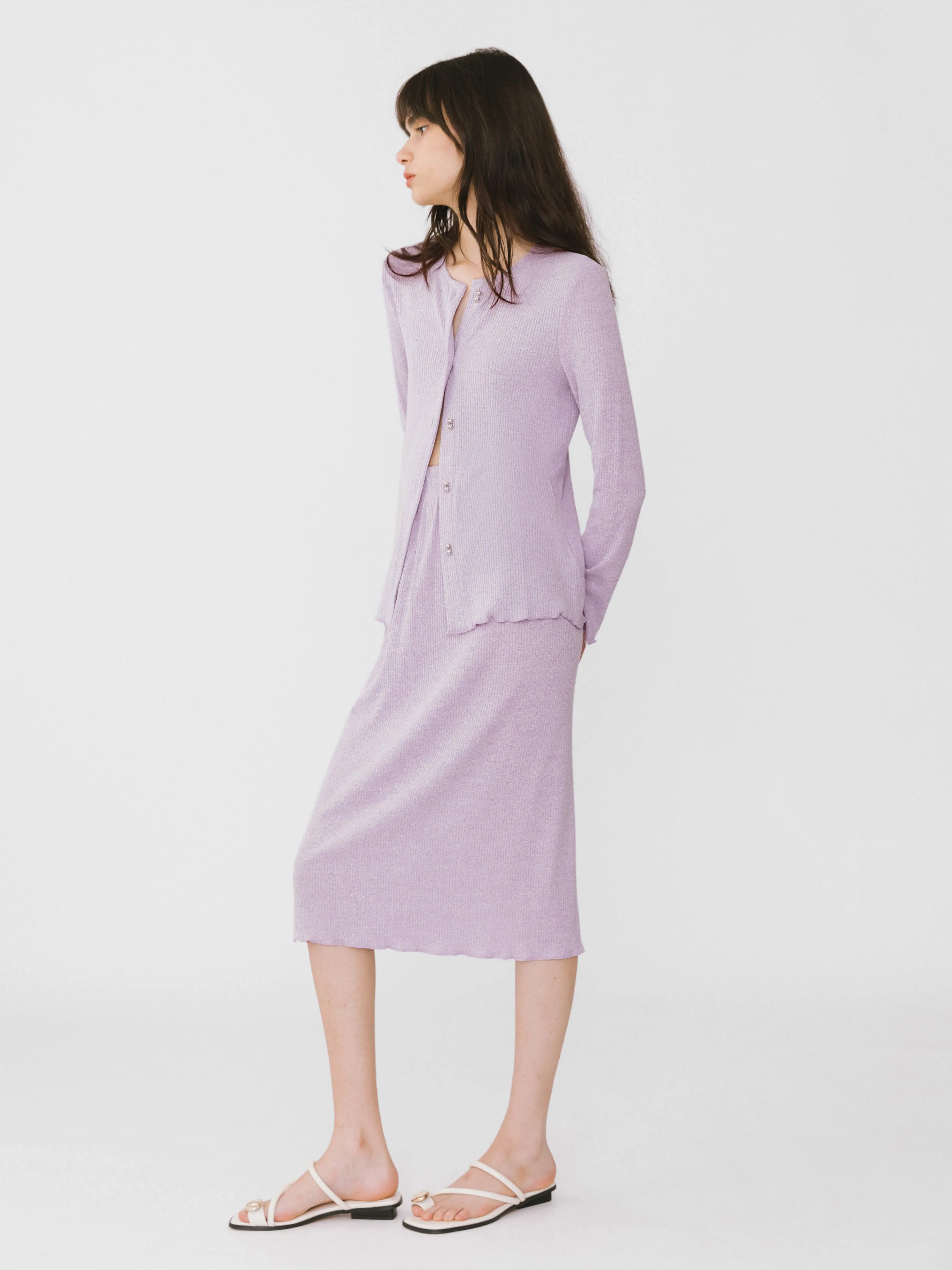 A-line Ribbed Knit Midi Skirt