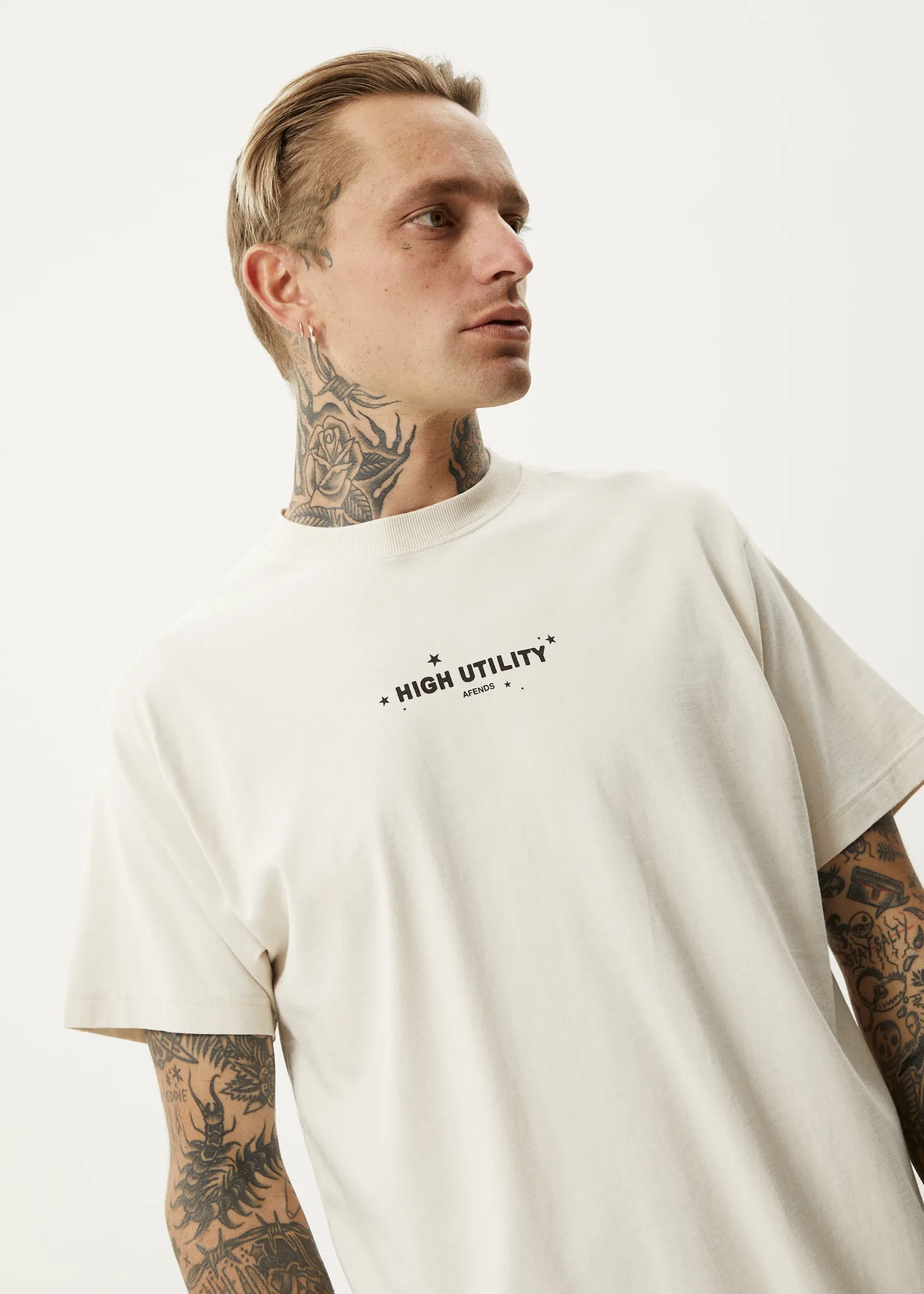 AFENDS Mens High Utility - Boxy T-Shirt - Moonbeam