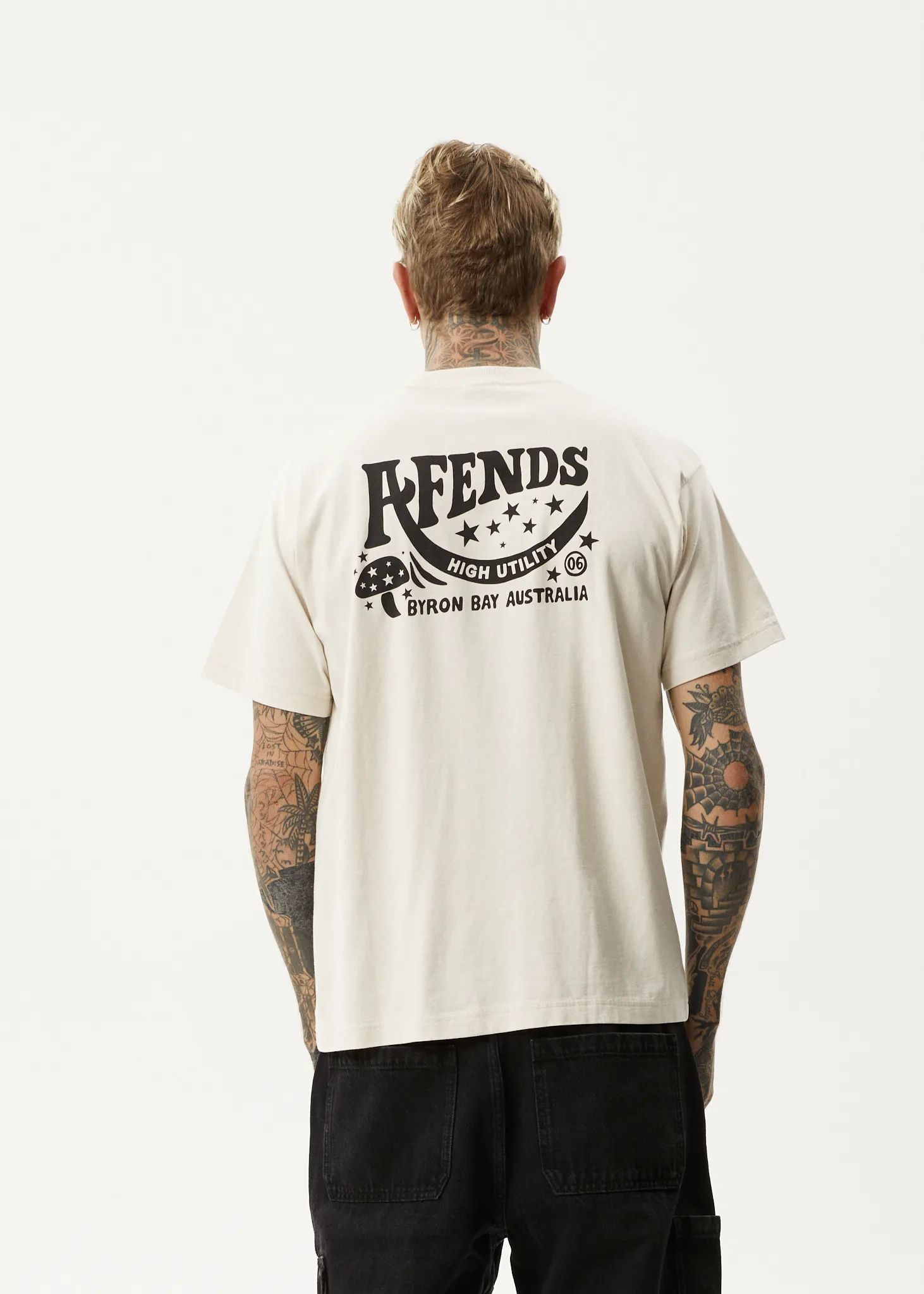 AFENDS Mens High Utility - Boxy T-Shirt - Moonbeam