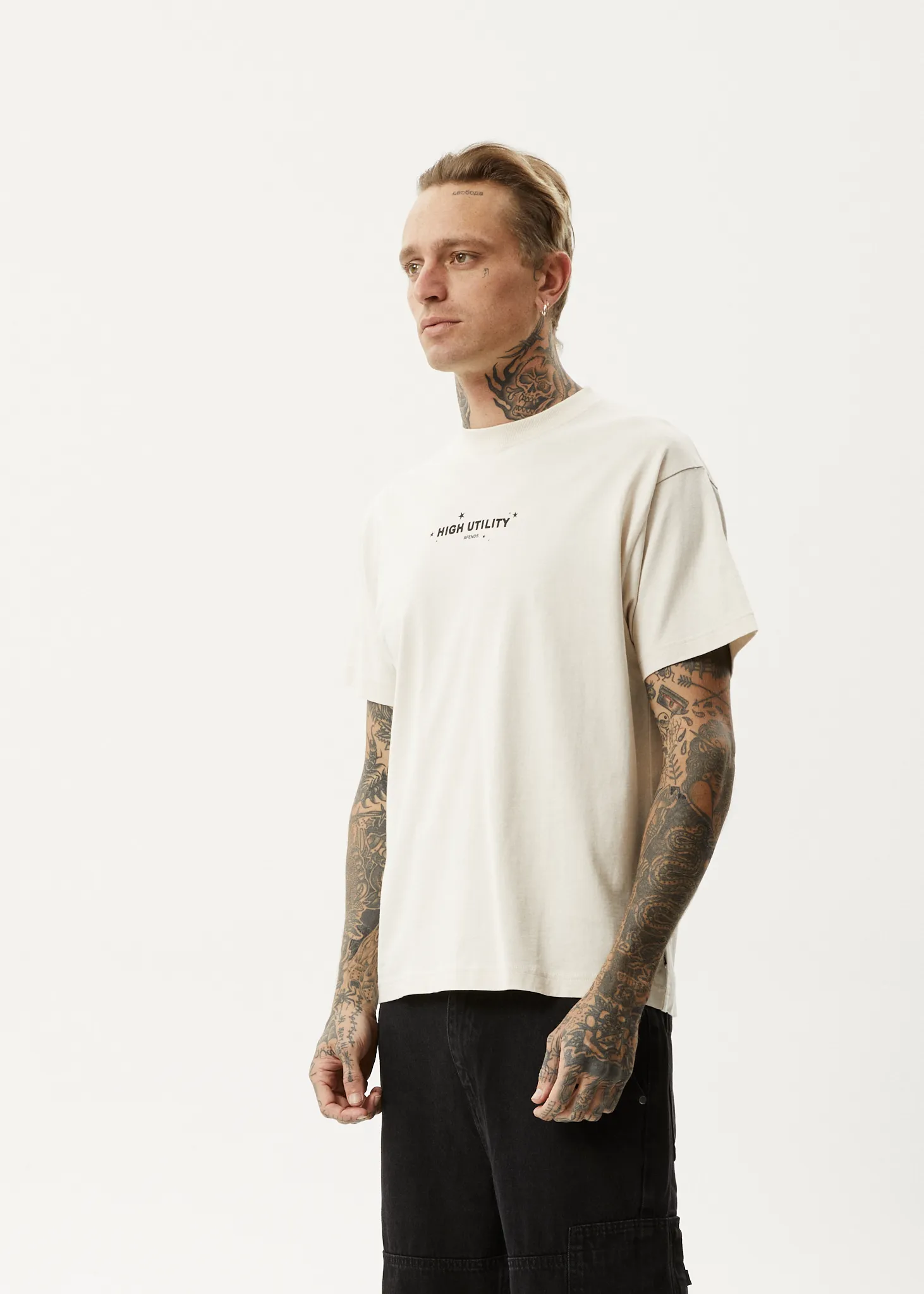AFENDS Mens High Utility - Boxy T-Shirt - Moonbeam