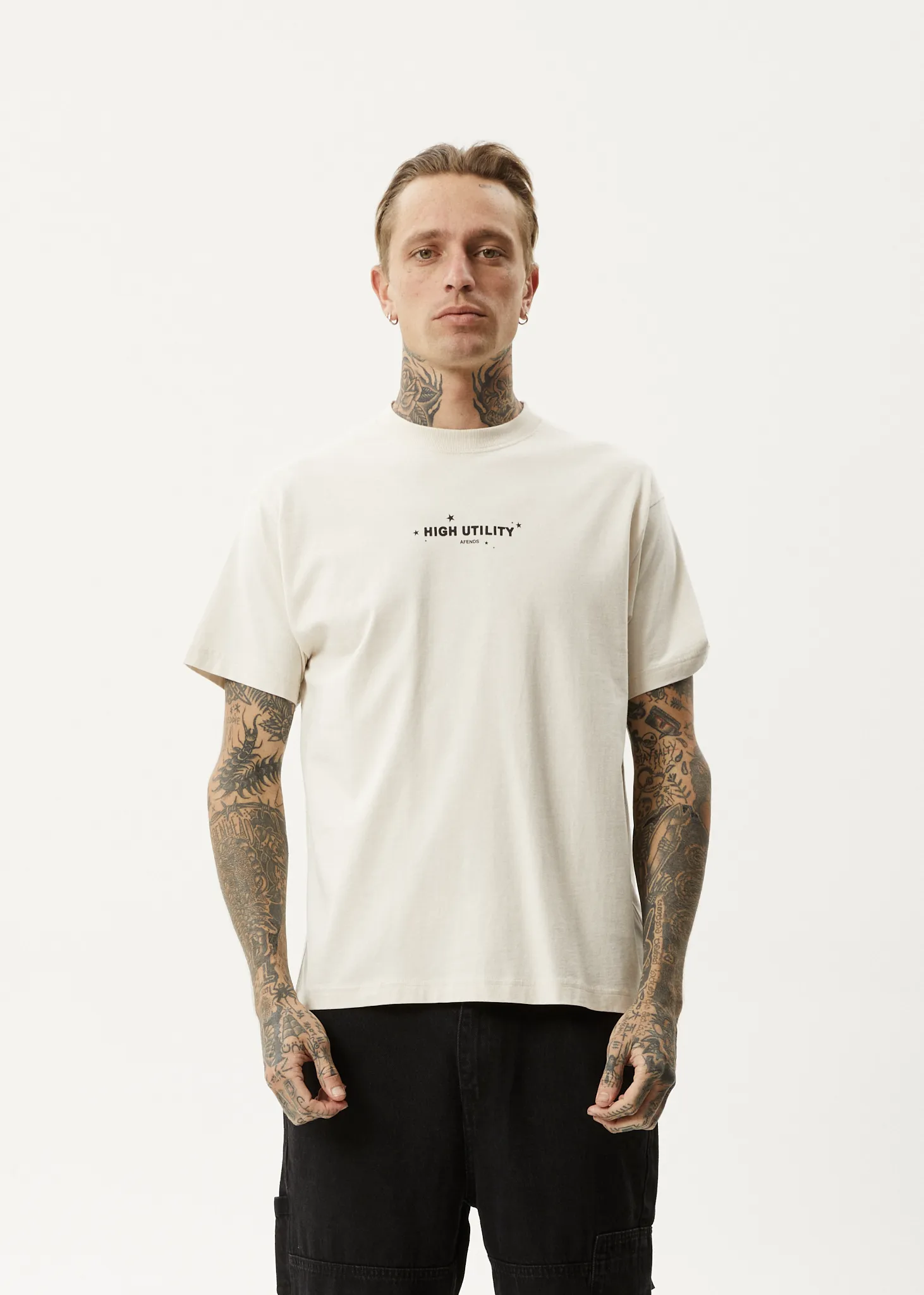 AFENDS Mens High Utility - Boxy T-Shirt - Moonbeam