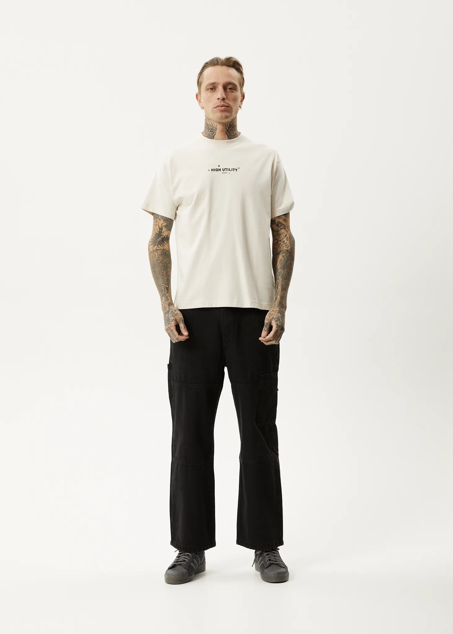 AFENDS Mens High Utility - Boxy T-Shirt - Moonbeam