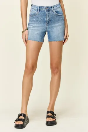 Alejandra - Full Size High Waist Rhinestone Decor Denim Shorts - Judy Blue - Exclusively Online