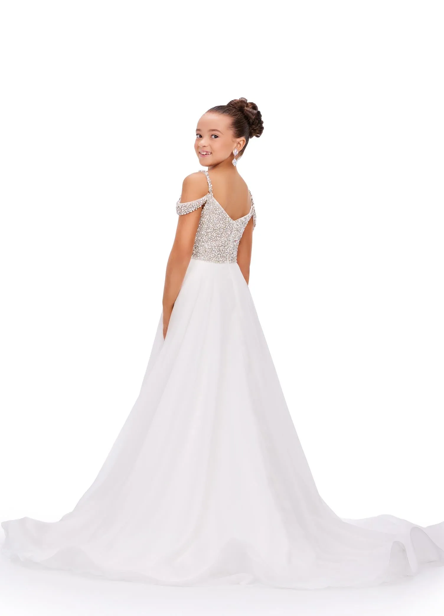 Ashley Lauren Kids 8220 Size 4 Hot Pink Beaded Bustier A-Line Off The Shoulder Sweetheart Neckline Chiffon Gown