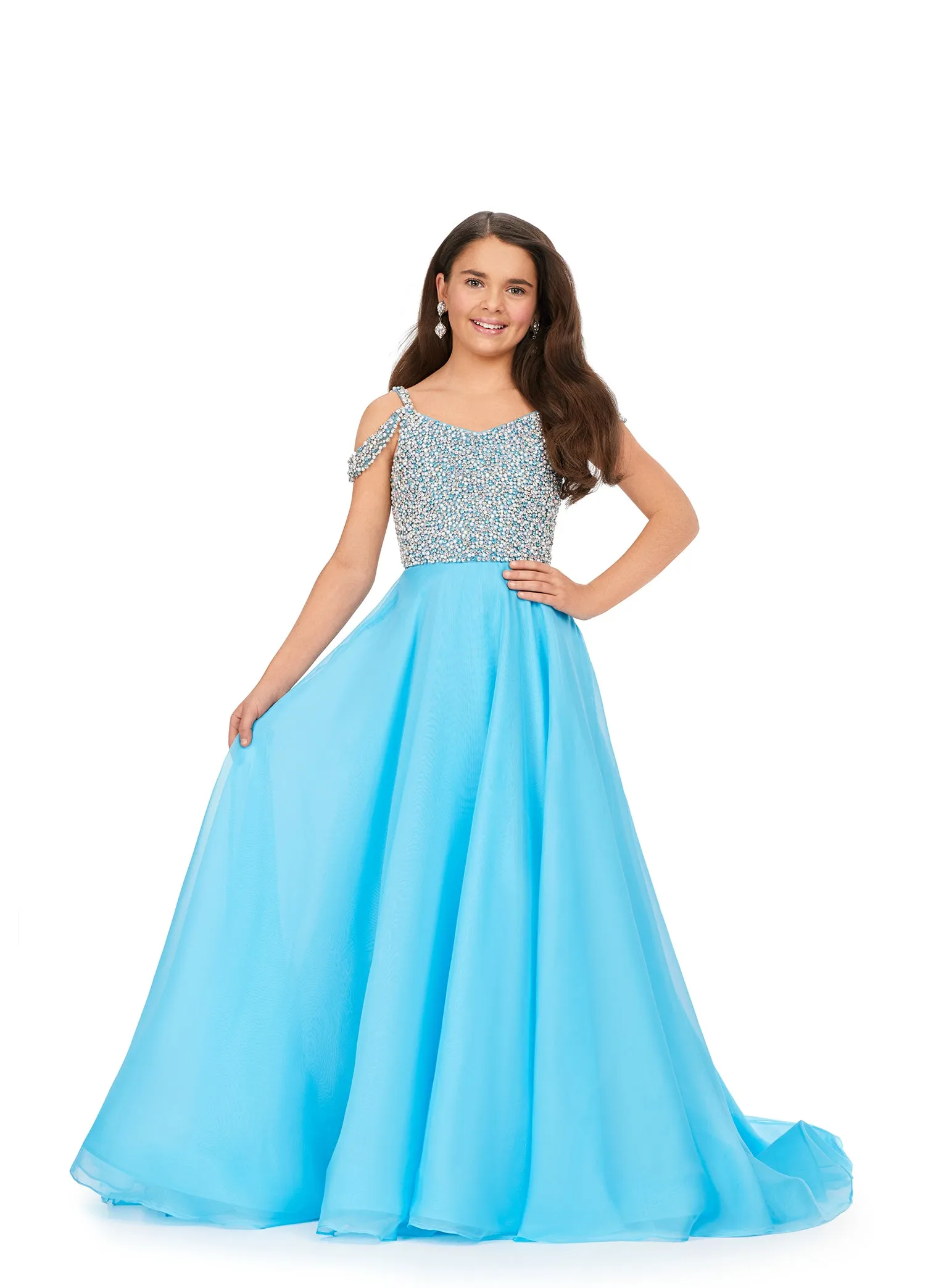 Ashley Lauren Kids 8220 Size 4 Hot Pink Beaded Bustier A-Line Off The Shoulder Sweetheart Neckline Chiffon Gown