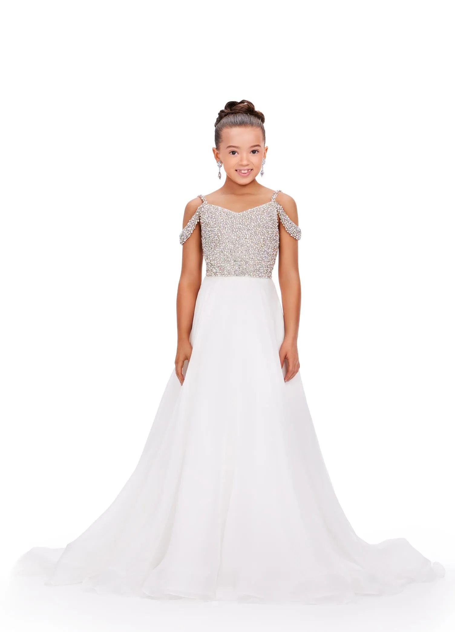 Ashley Lauren Kids 8220 Size 4 Hot Pink Beaded Bustier A-Line Off The Shoulder Sweetheart Neckline Chiffon Gown