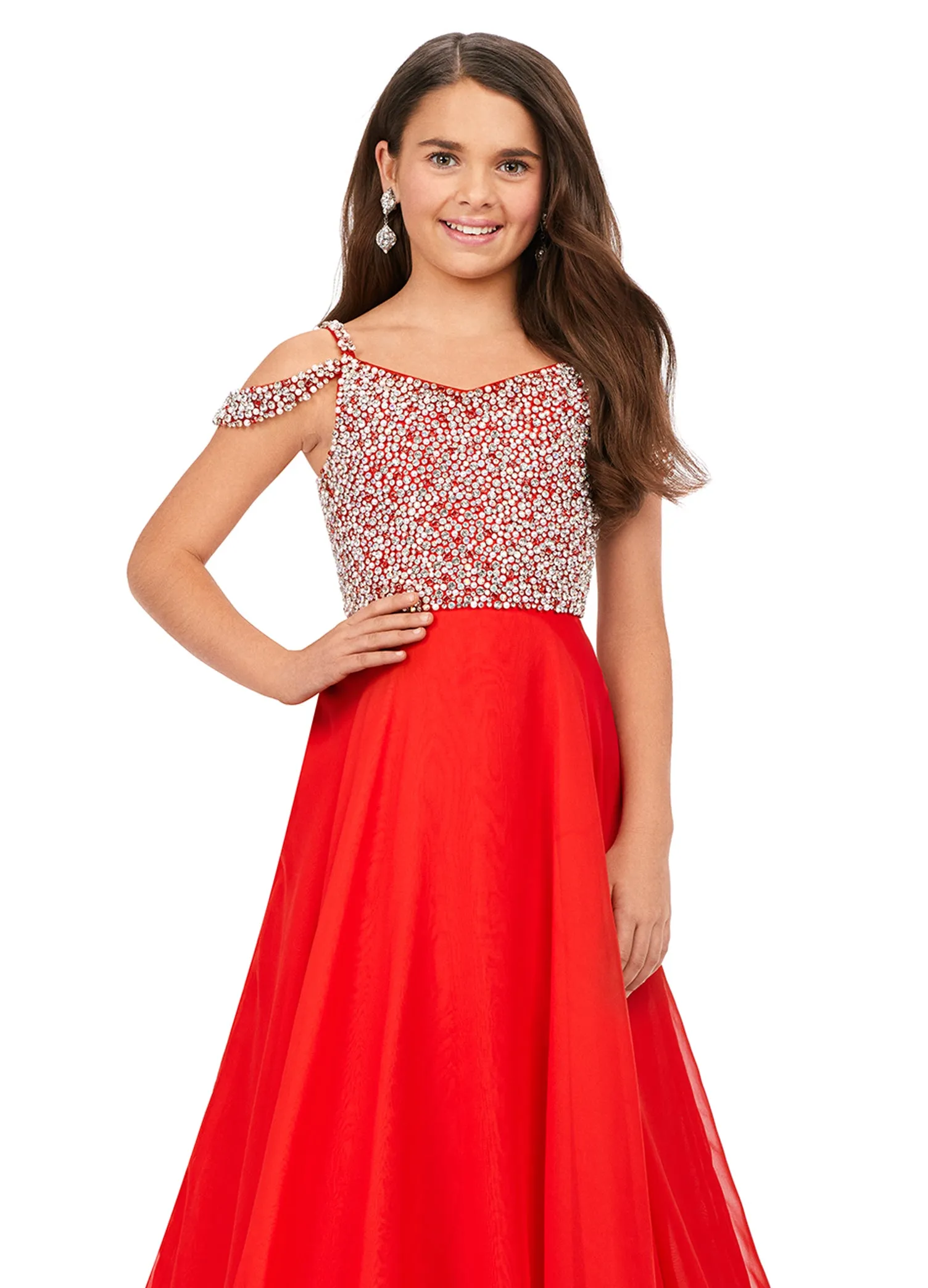 Ashley Lauren Kids 8220 Size 4 Hot Pink Beaded Bustier A-Line Off The Shoulder Sweetheart Neckline Chiffon Gown