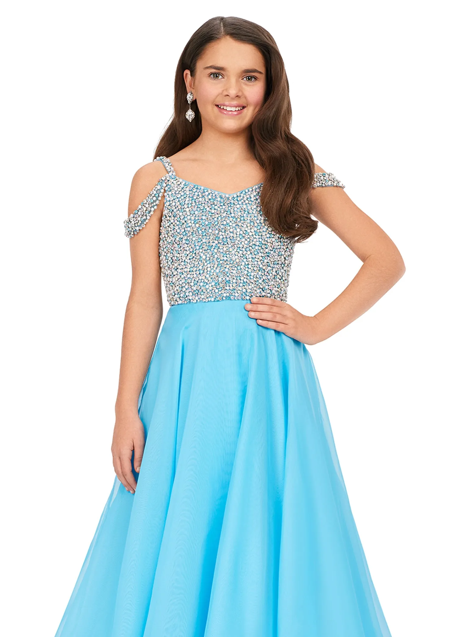 Ashley Lauren Kids 8220 Size 4 Hot Pink Beaded Bustier A-Line Off The Shoulder Sweetheart Neckline Chiffon Gown