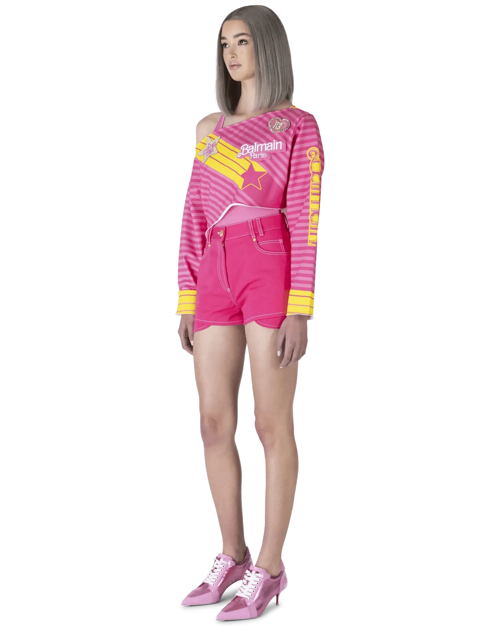 Balmain X Barbie High Waisted Denim Shorts