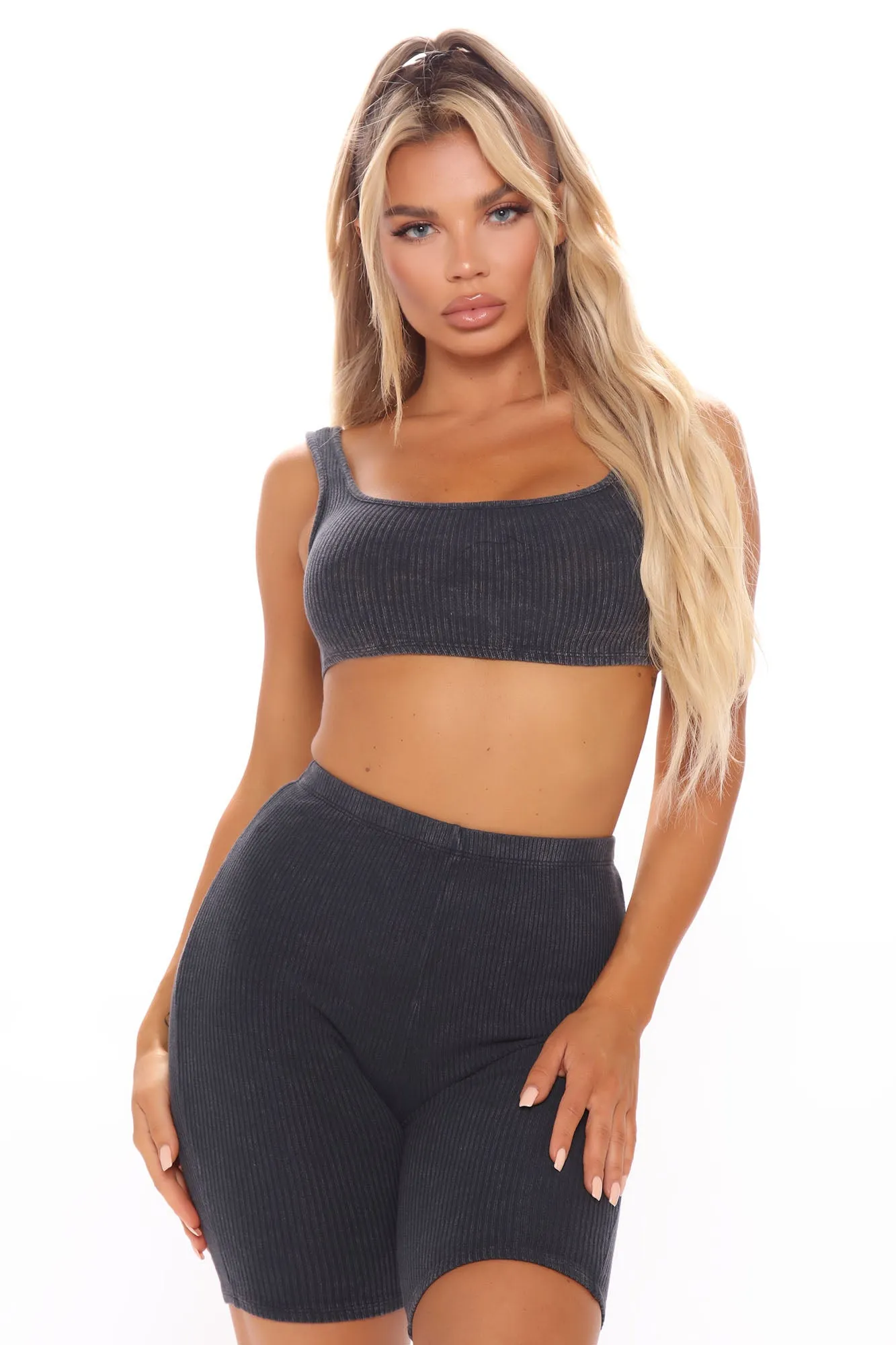 Bella Bae Ribbed Biker Short Set - Black