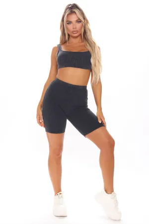 Bella Bae Ribbed Biker Short Set - Black