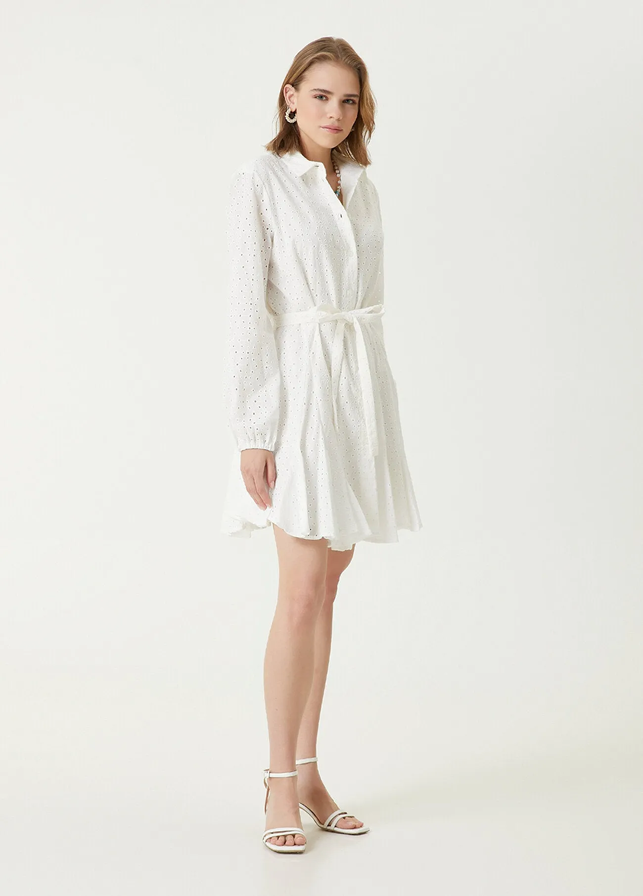 Beymen Club Embroidered Mini Shirt Dress Off White