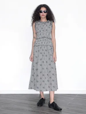 Black and White Check Floral Sleeveless Dress