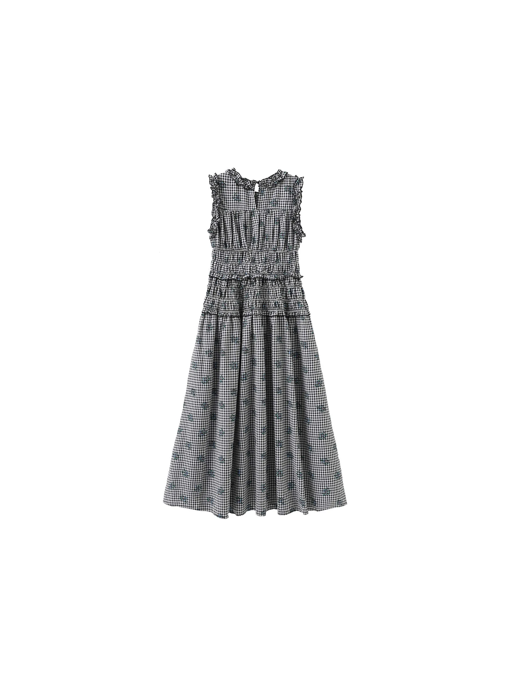Black and White Check Floral Sleeveless Dress