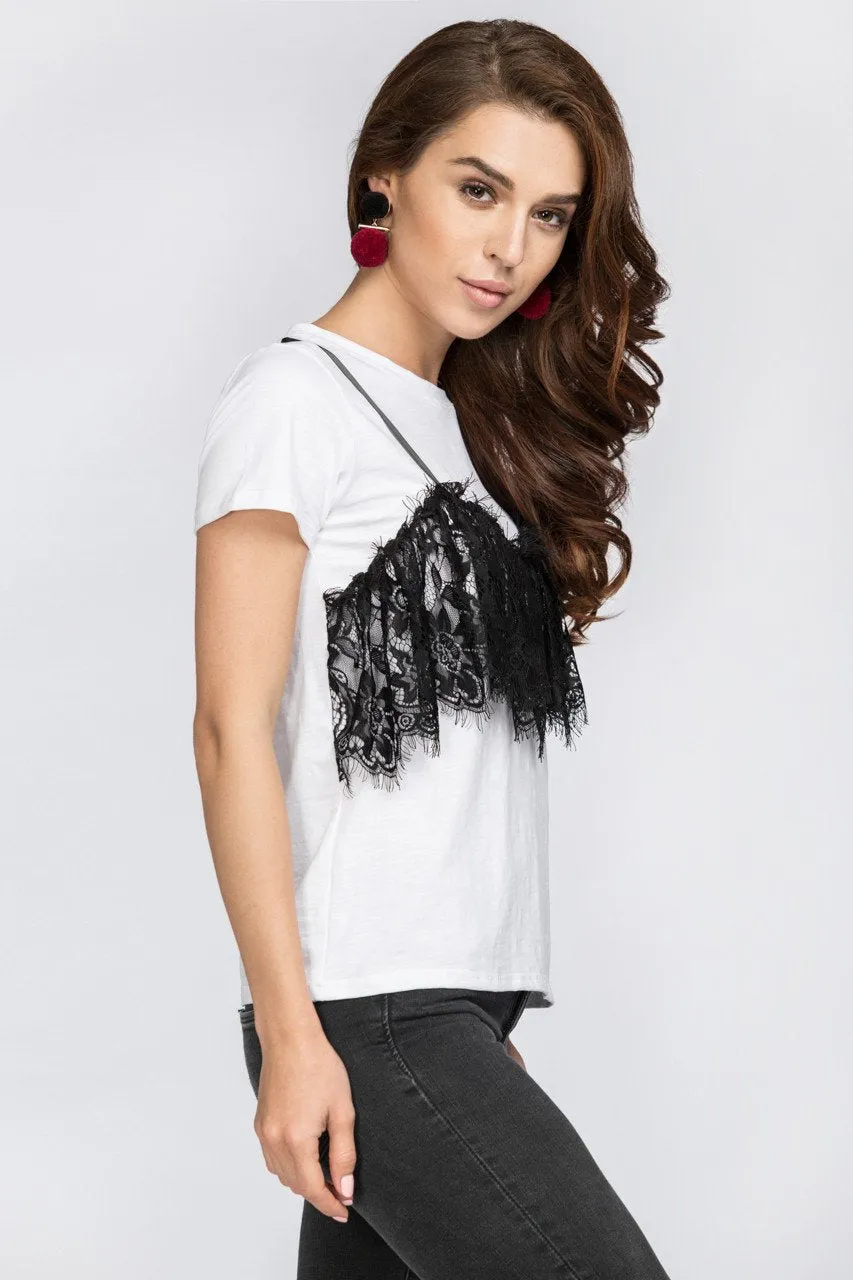 Black Lace Detail T-Shirt