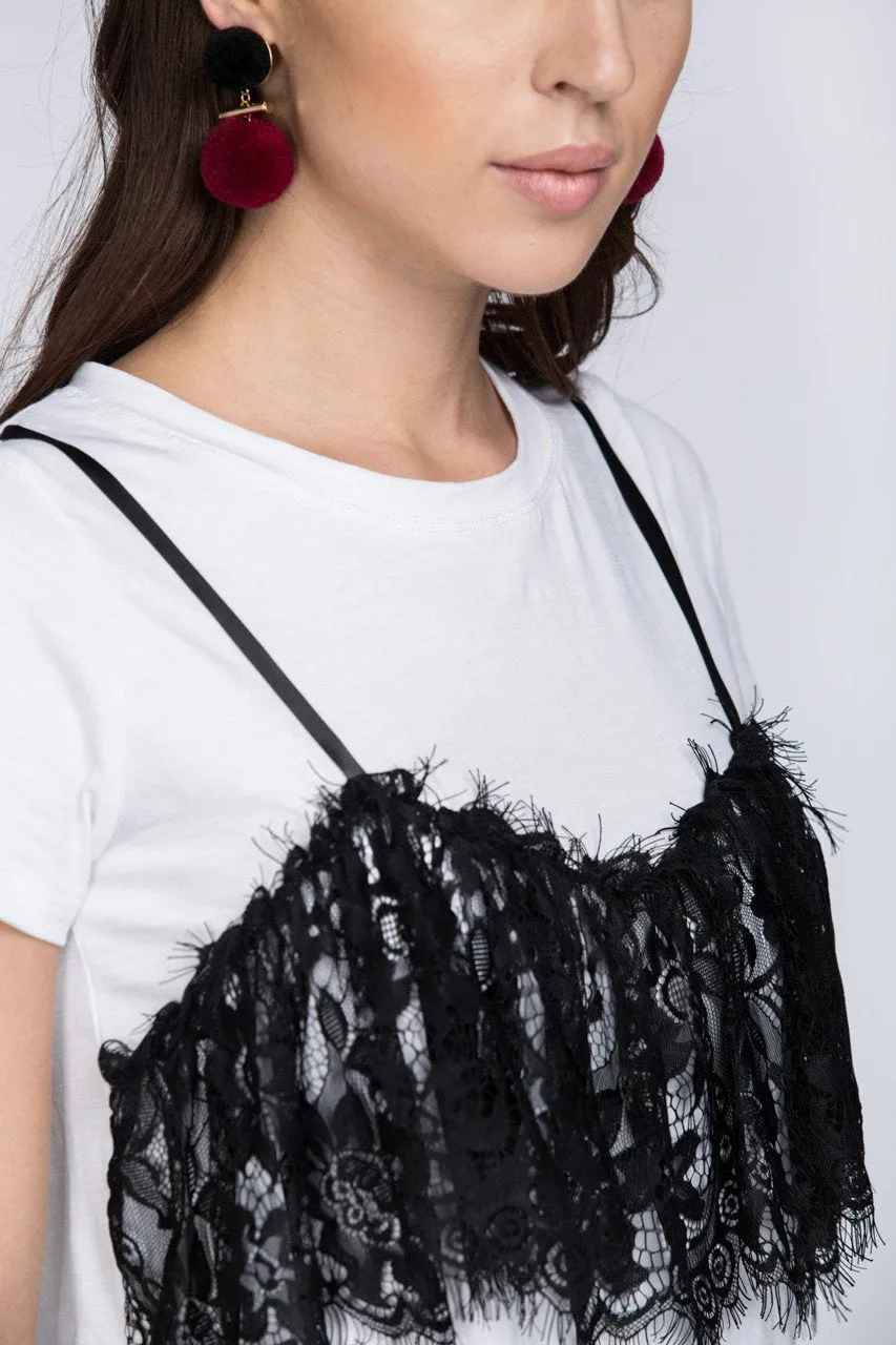 Black Lace Detail T-Shirt
