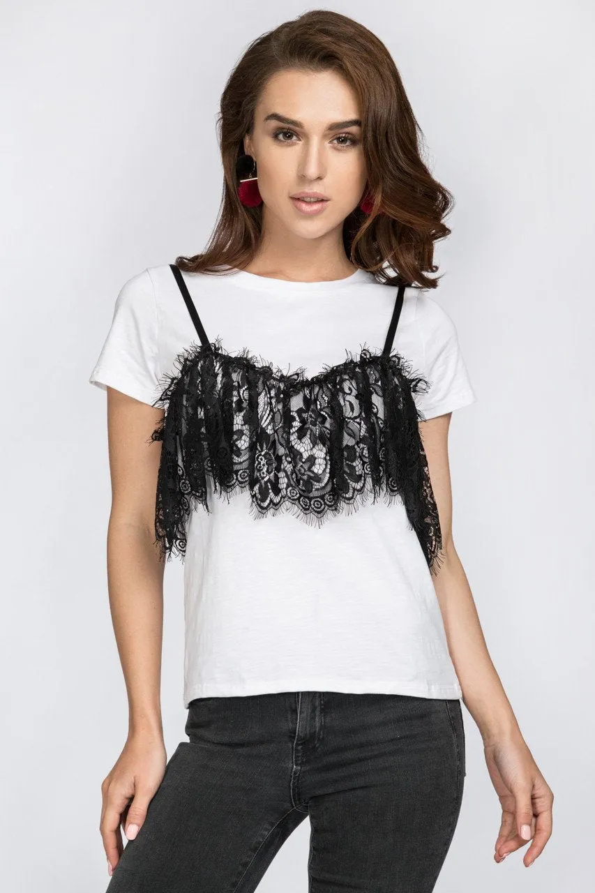 Black Lace Detail T-Shirt