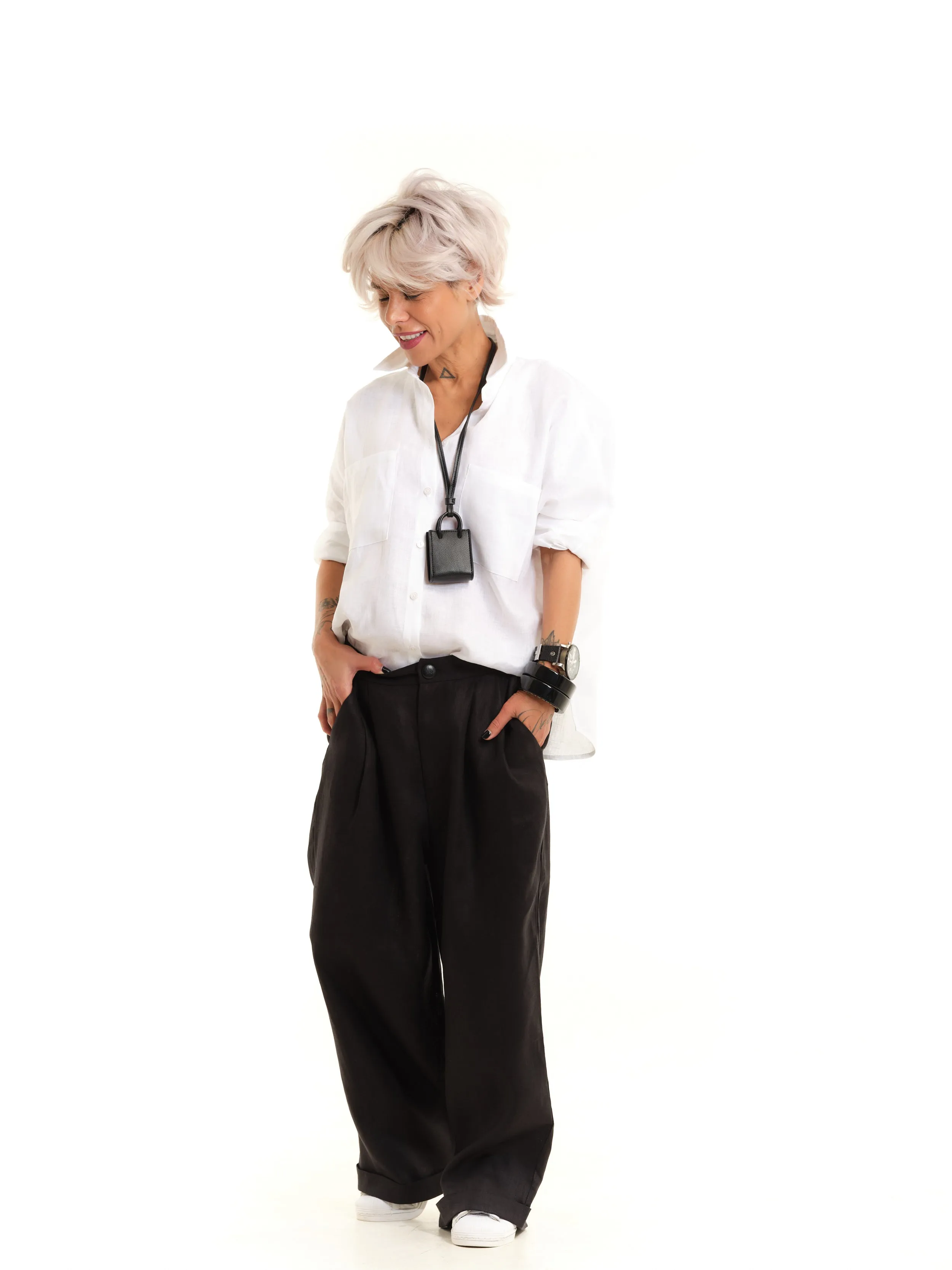 Black Linen Wide-Leg Pants