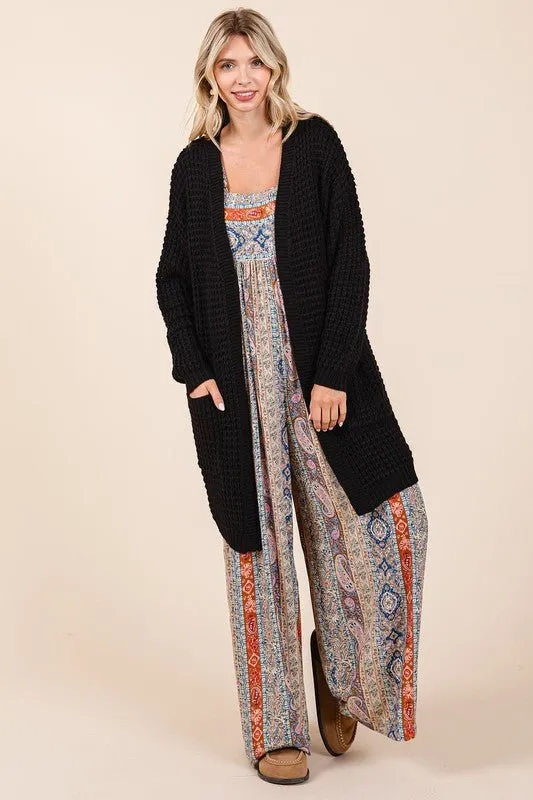 Black Open Front Longline Cardigan