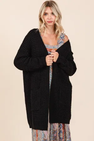 Black Open Front Longline Cardigan