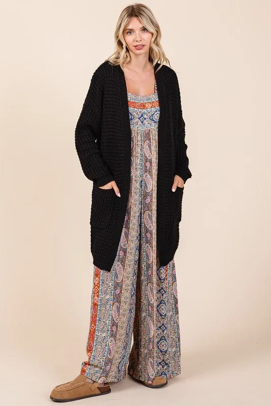 Black Open Front Longline Cardigan