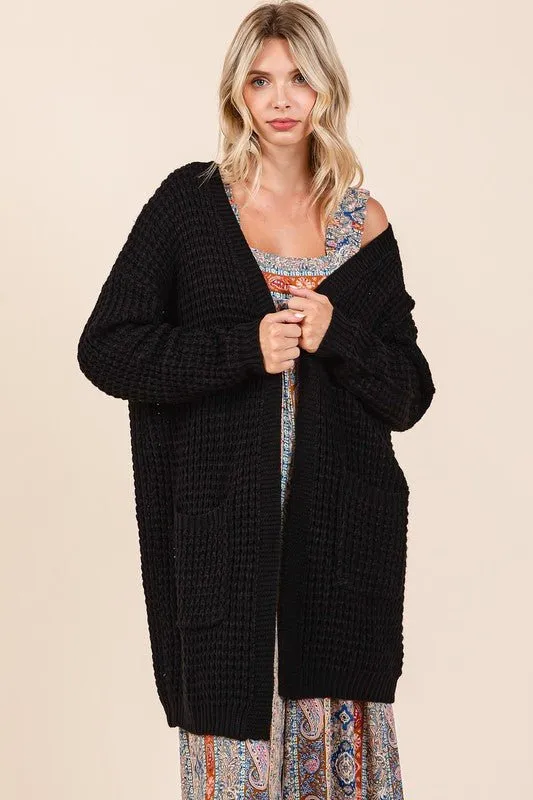 Black Open Front Longline Cardigan