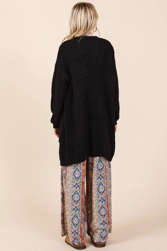 Black Open Front Longline Cardigan
