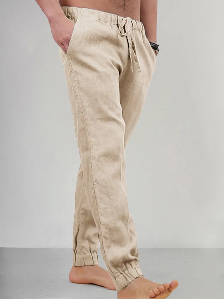 Casual Elastic Waist Cotton Linen Pants