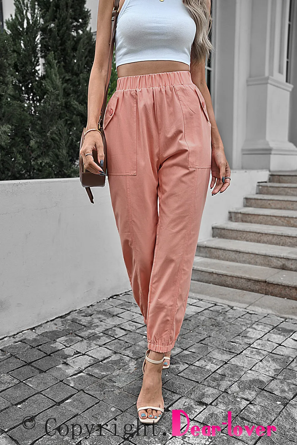 Casual Pocketed Elastic Waist Joggers