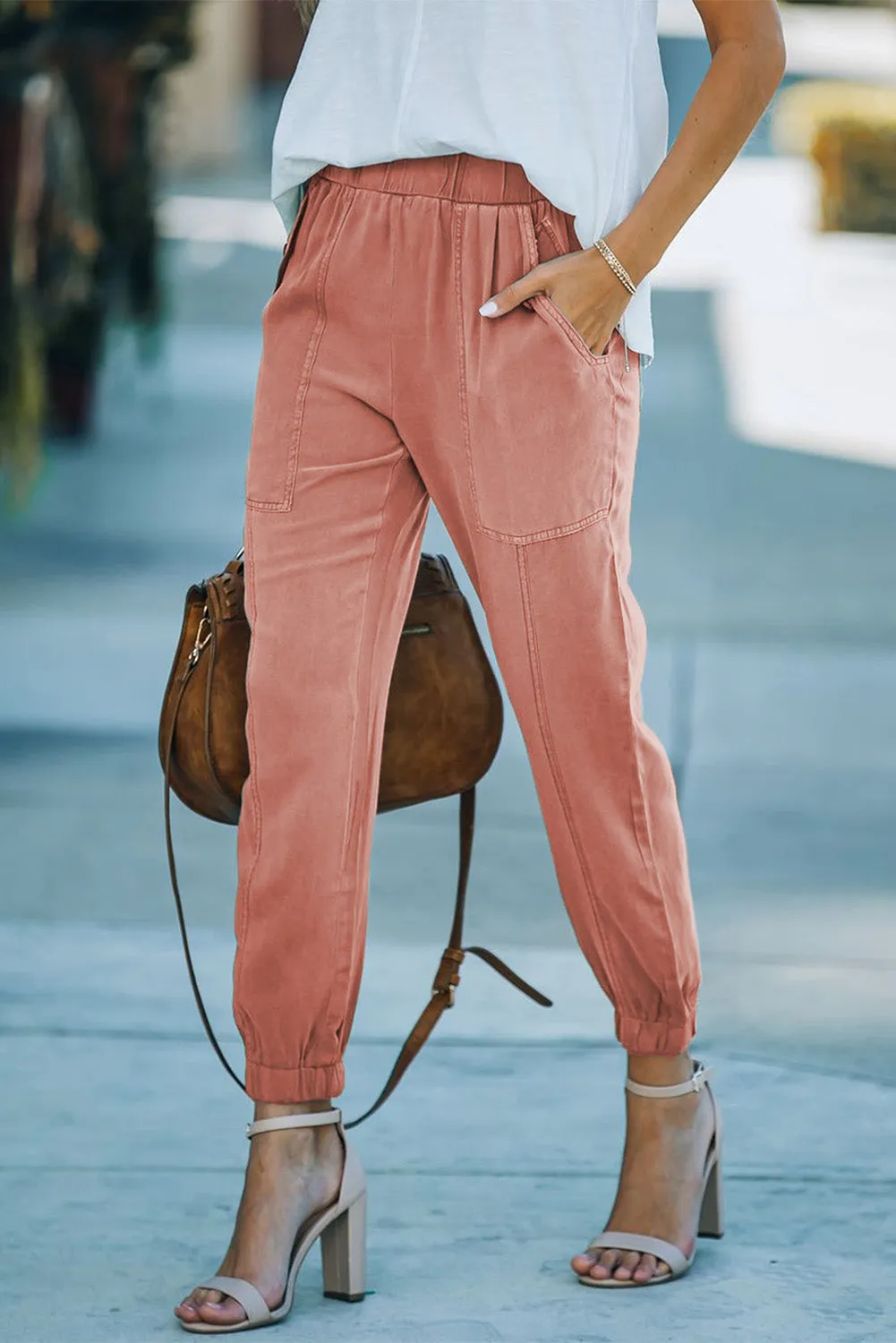 Casual Pocketed Elastic Waist Joggers