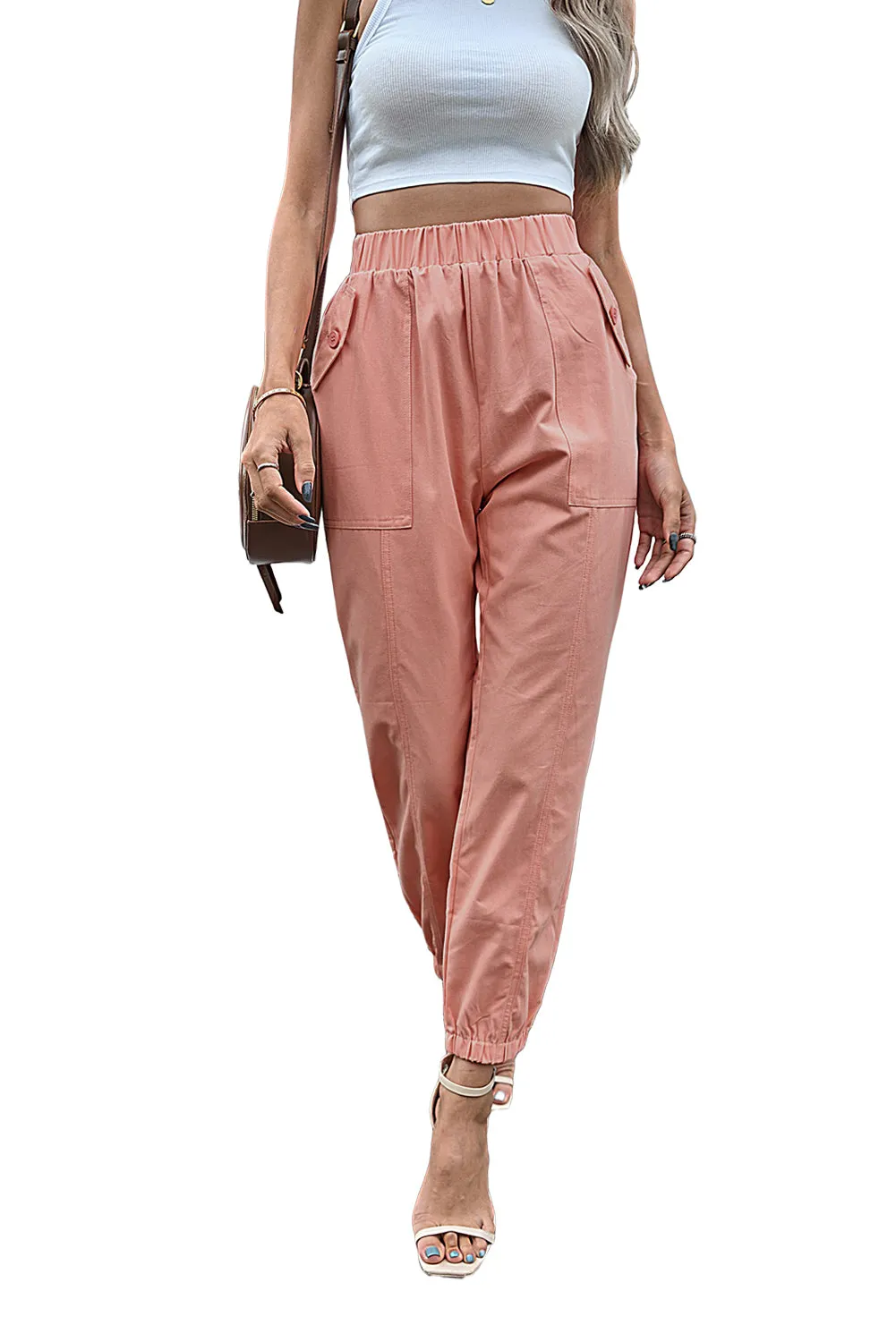 Casual Pocketed Elastic Waist Joggers