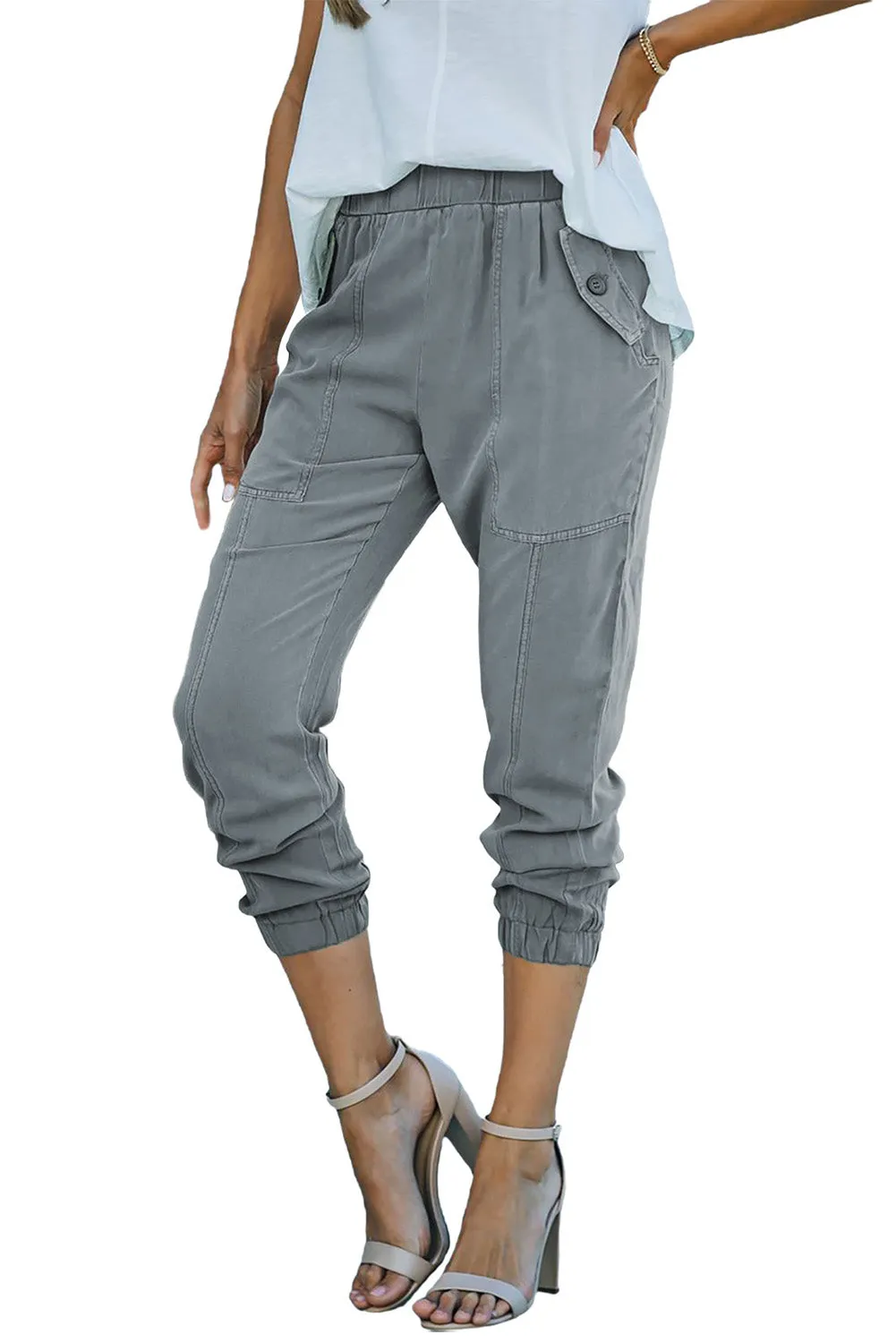 Casual Pocketed Elastic Waist Joggers