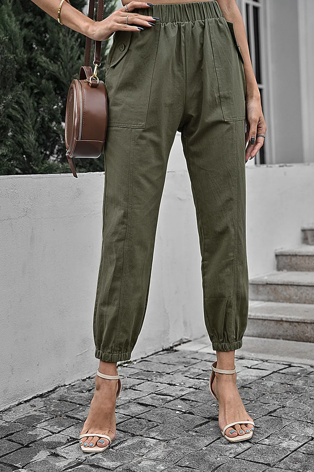 Casual Pocketed Elastic Waist Joggers