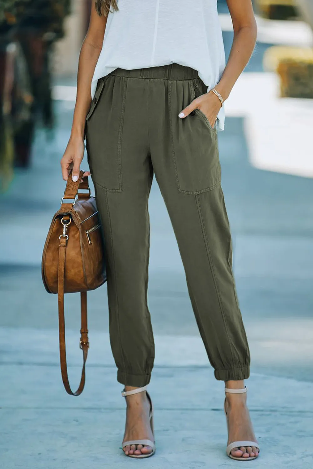 Casual Pocketed Elastic Waist Joggers