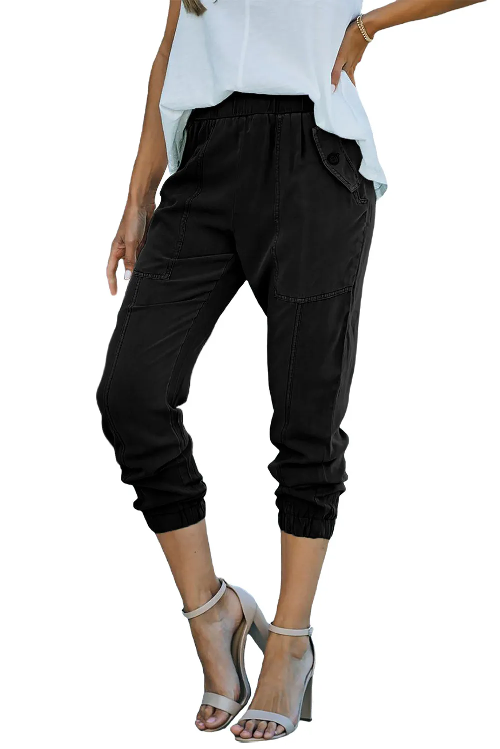 Casual Pocketed Elastic Waist Joggers