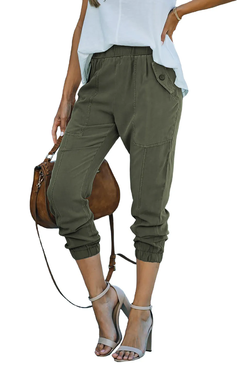 Casual Pocketed Elastic Waist Joggers