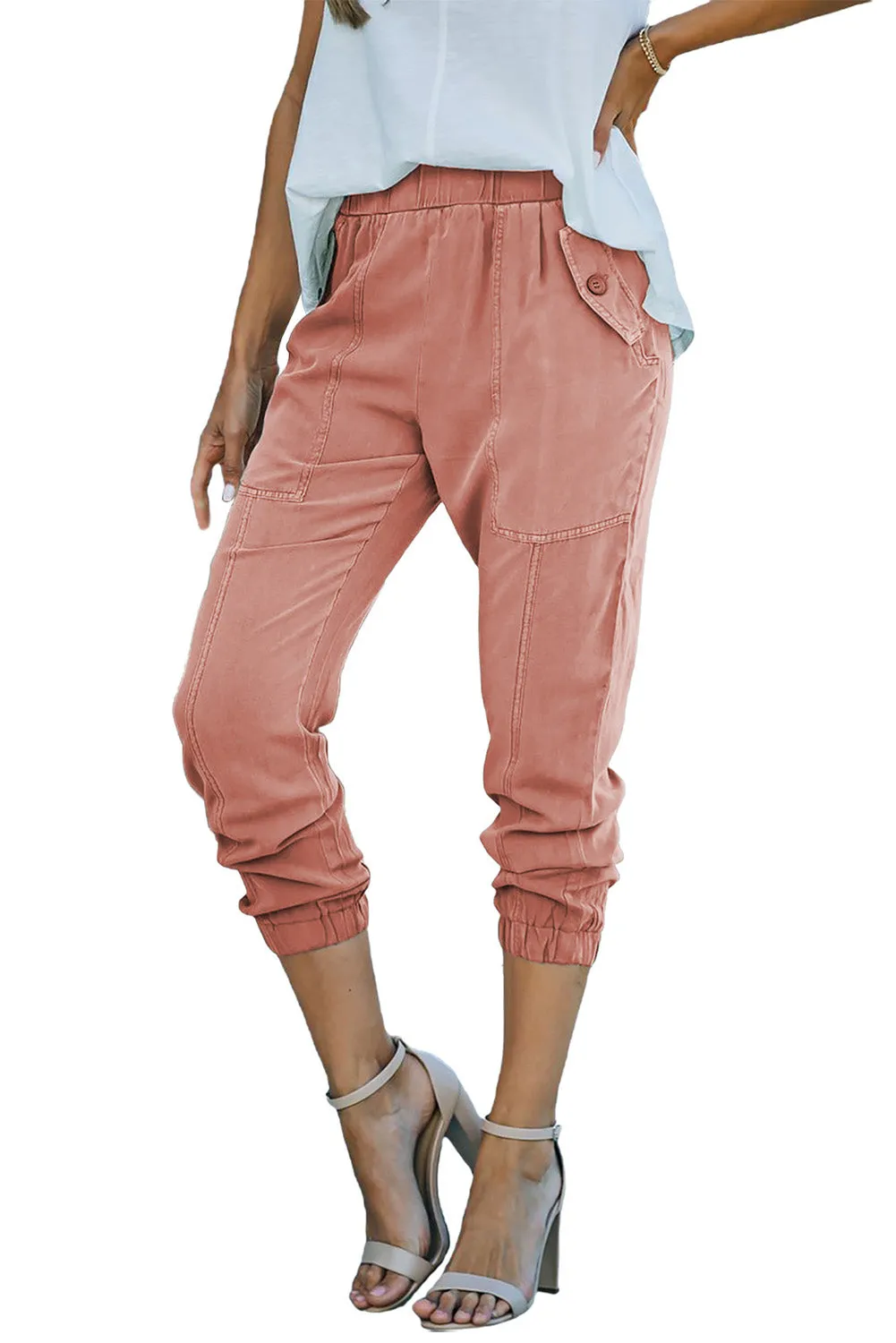Casual Pocketed Elastic Waist Joggers