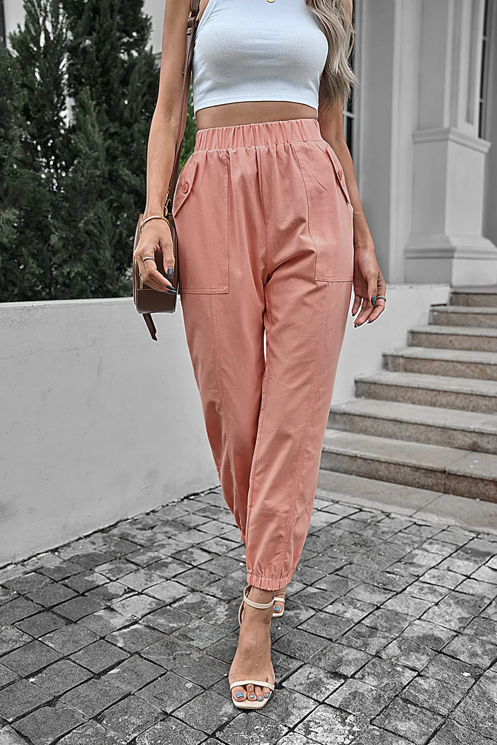 Casual Pocketed Elastic Waist Joggers