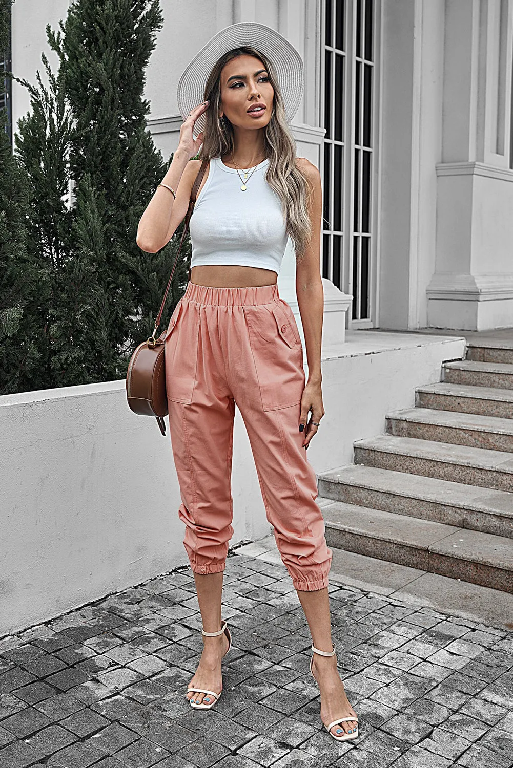 Casual Pocketed Elastic Waist Joggers