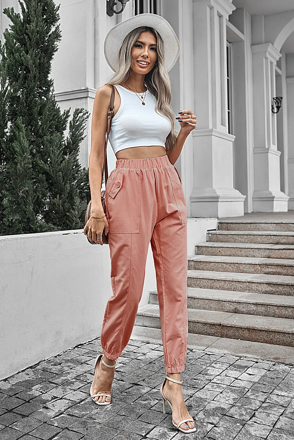 Casual Pocketed Elastic Waist Joggers