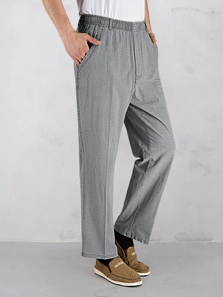 Cotton Linen Elastic Waist Casual Pants