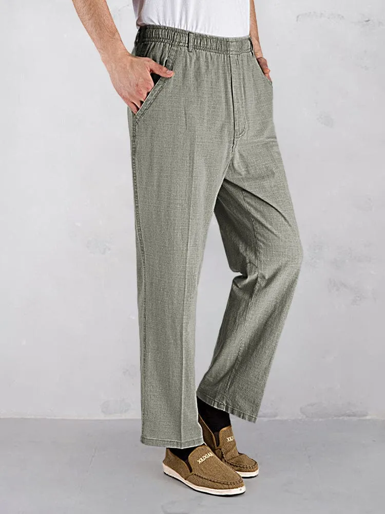 Cotton Linen Elastic Waist Casual Pants