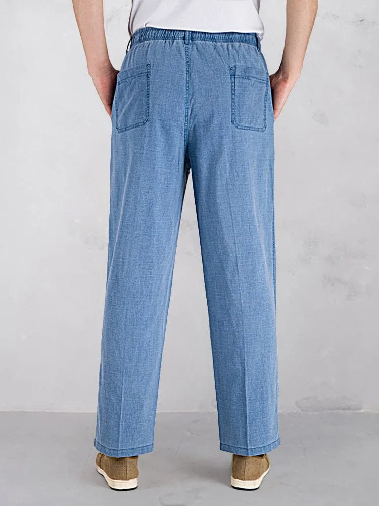 Cotton Linen Elastic Waist Casual Pants