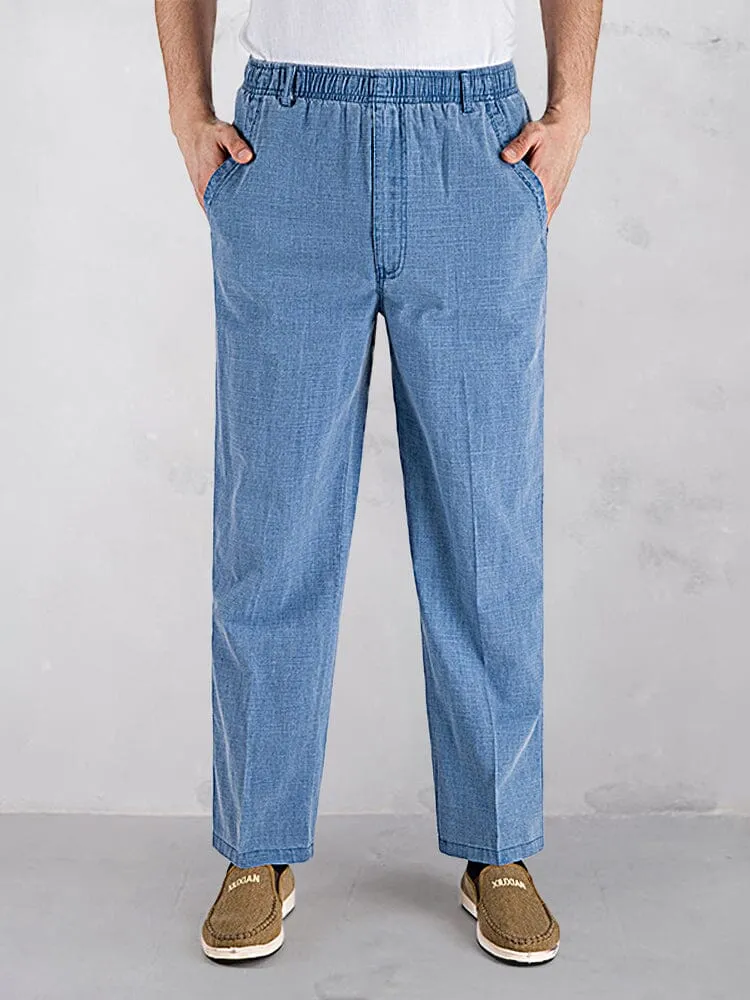 Cotton Linen Elastic Waist Casual Pants