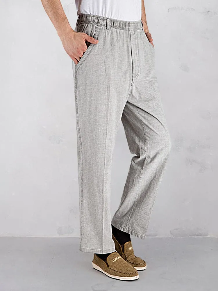 Cotton Linen Elastic Waist Casual Pants