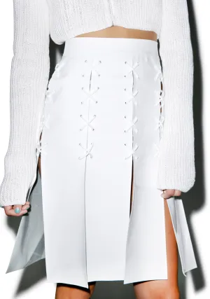 Cross Eyelet Patent Leather Skirt
